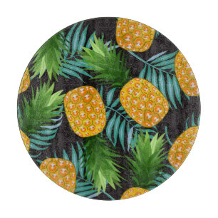 Ananas-Palmen-Schwarzes Band Schneidebrett
