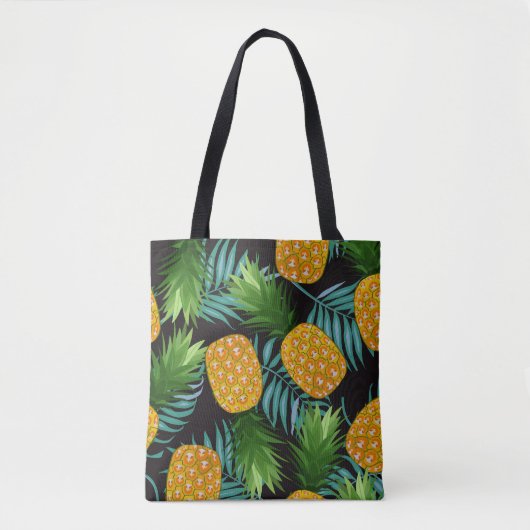 Ananas-Palmen-Schwarzes Band Tasche (Vorderseite)
