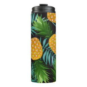Ananas-Palmen-Schwarzes Band Thermosbecher