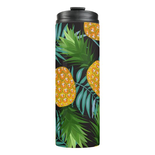 Ananas-Palmen-Schwarzes Band Thermosbecher (Vorderseite)