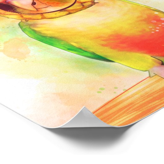 Ananas-Papagei mit Ananas-Hut Poster (Ecke)