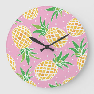 Ananas-Paradies: tropisches Muster Große Wanduhr