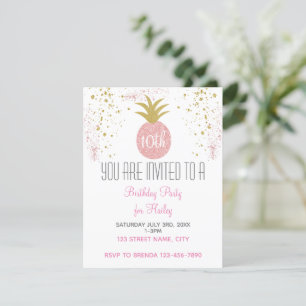 Ananas-Party aus Rosa und Gold Glitzer Einladung