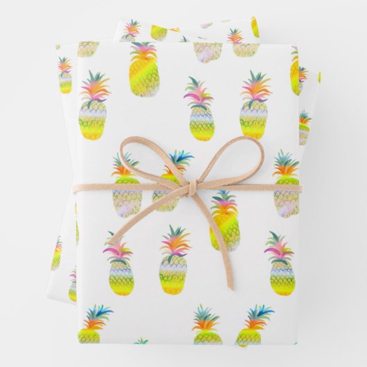 Ananas-Party Regenbogen Wasserfarbe Tropisches Ges Geschenkpapier Set (Beispiel)