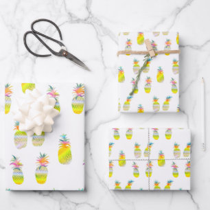 Ananas-Party Regenbogen Wasserfarbe Tropisches Ges Geschenkpapier Set