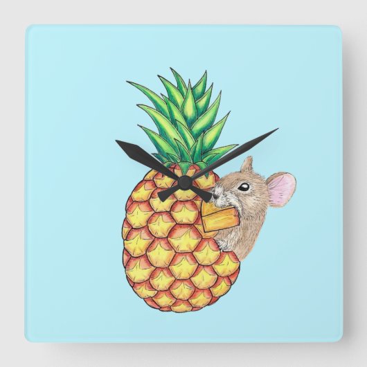 Ananas Pika nimmt ein Chomp Aqua Quadratische Wanduhr (Vorderseite)