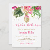 Ananas Pink Floral Aloha Twin Baby Dusche Einladung (Vorderseite)