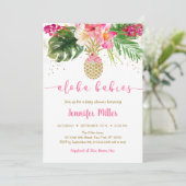Ananas Pink Floral Aloha Twin Baby Dusche Einladung (Stehend Vorderseite)