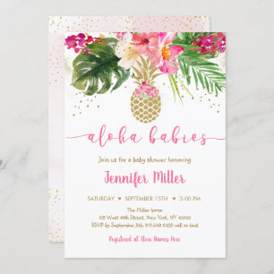 Ananas Pink Floral Aloha Twin Baby Dusche Einladung