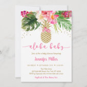 Ananas Pink Gold Floral Aloha Baby Dusche Einladung (Vorderseite)