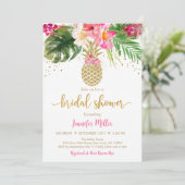 Ananas Pink Gold Floral Brautparty Einladung (Stehend Vorderseite)
