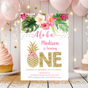 Ananas Pink Gold Floral Erster Geburtstag Einladung