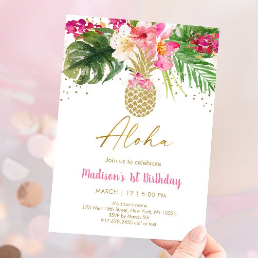 Ananas Pink Tropical Floral Geburtstag Einladung