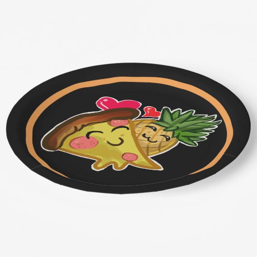 Ananas Pizza Liebe Pappteller (Schrägansicht)