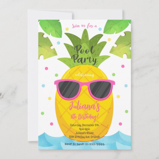 Ananas Pool Party Geburtstag Einladung (Vorderseite)