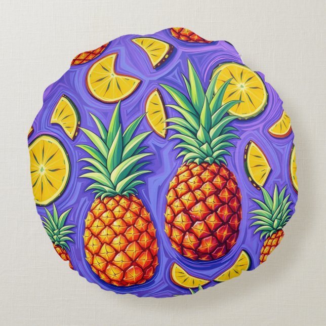 Ananas-Pop - Ananas-Reich Rundes Kissen (Rückseite)