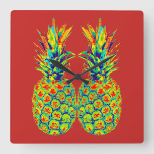 Ananas Pop Art Quadratische Wanduhr