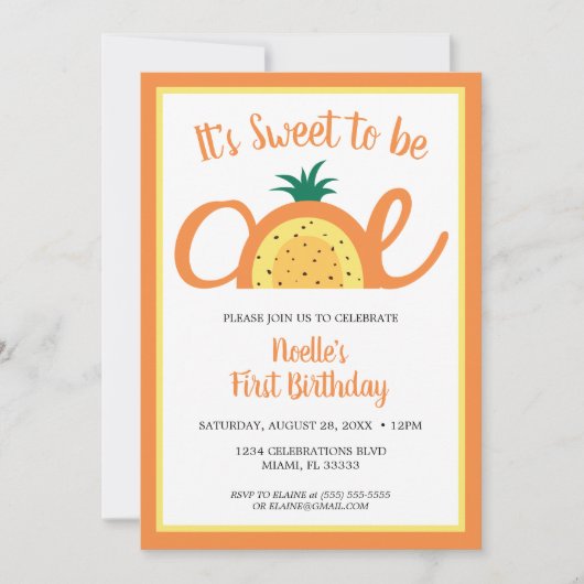 Ananas Rainbow, Sweet to be One, 1st Birthday Einladung (Vorderseite)