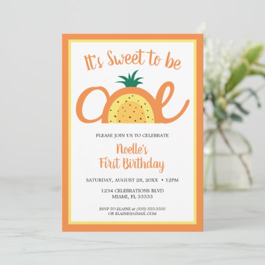 Ananas Rainbow, Sweet to be One, 1st Birthday Einladung (Stehend Vorderseite)