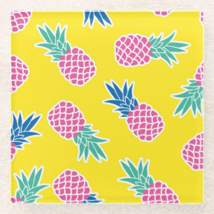 Ananas-Rausch: Helle Cartoon-Vintage. Glasuntersetzer