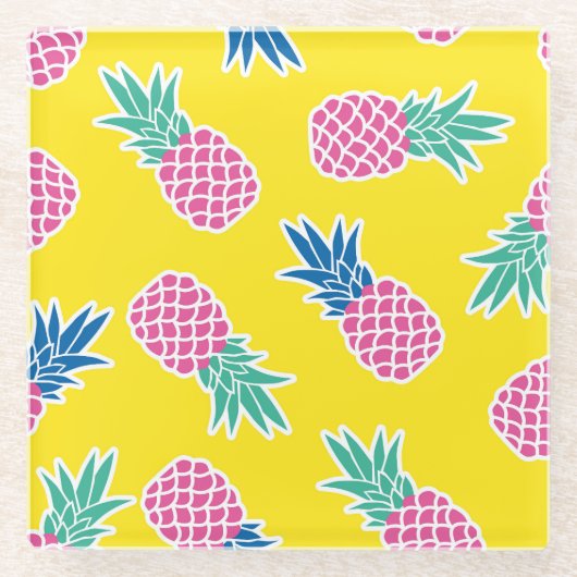 Ananas-Rausch: Heller Cartoon Vintag. Glasuntersetzer (Vorderseite)