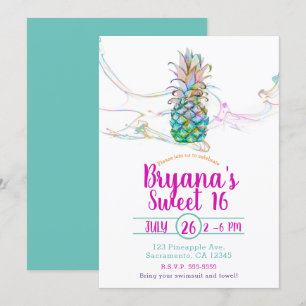 Ananas Regenbogen Farb-Splash Sweet 16 Party Einladung