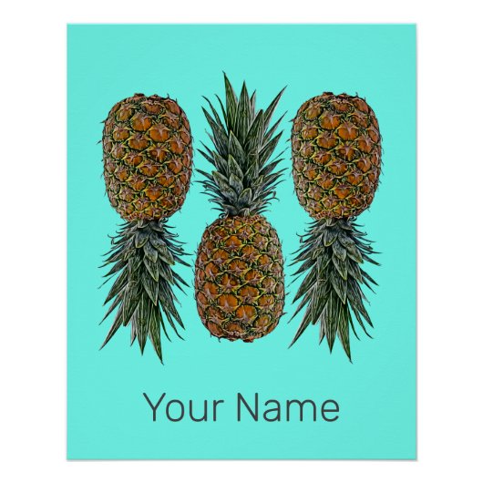 Ananas Retro Vegan und vegetarisch Vintag Obst Poster (Vorderseite)