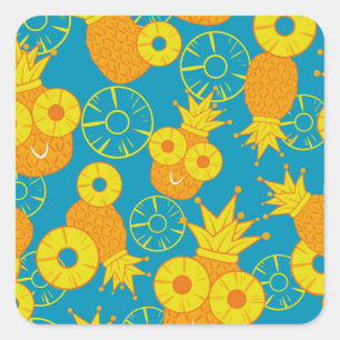 Ananas Rings: Doodle Cartoon Vintag. Quadratischer Aufkleber