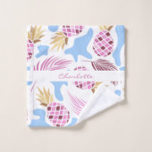 Ananas rosa blauer tropischer Mustername Badhandtuch Set (Waschlappen)