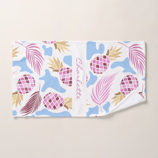 Ananas rosa blauer tropischer Mustername Badhandtuch Set (Handtuch)