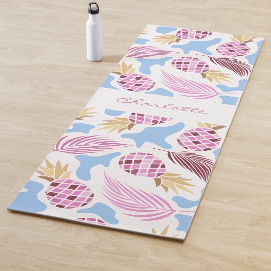 Ananas rosa blauer tropischer Mustername Yogamatte (Beispiel)