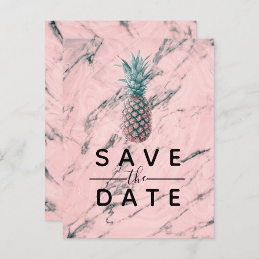 Ananas rosa Marmor Swirl Modern Save the Date Ankündigungspostkarte (Vorne/Hinten)