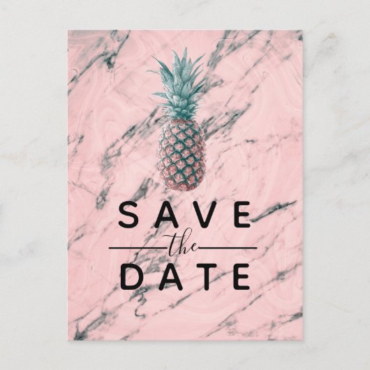 Ananas rosa Marmor Swirl Modern Save the Date Ankündigungspostkarte (Vorderseite)