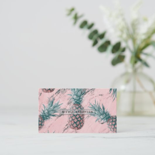 Ananas rosa Marmor Swirl Moderner tropischer Chic Visitenkarte (Stehend Vorderseite)