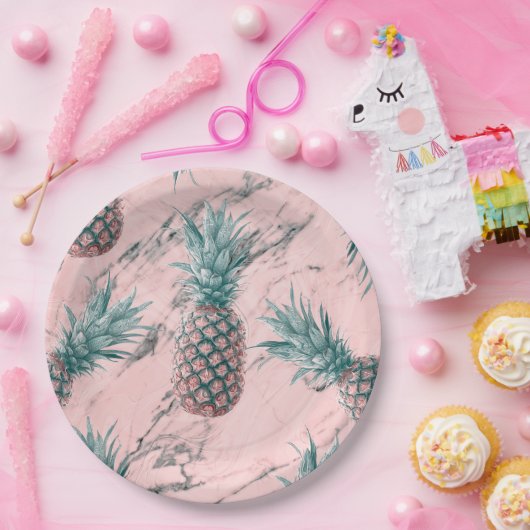 Ananas Rosa Marmor Swirl Modernes Party Pappteller (Party)