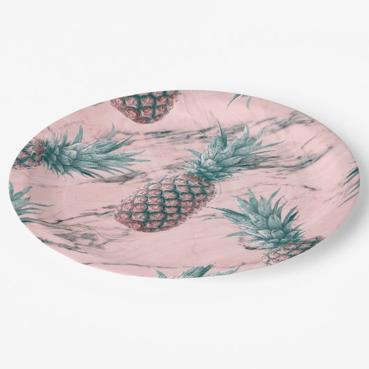 Ananas Rosa Marmor Swirl Modernes Party Pappteller (Schrägansicht)