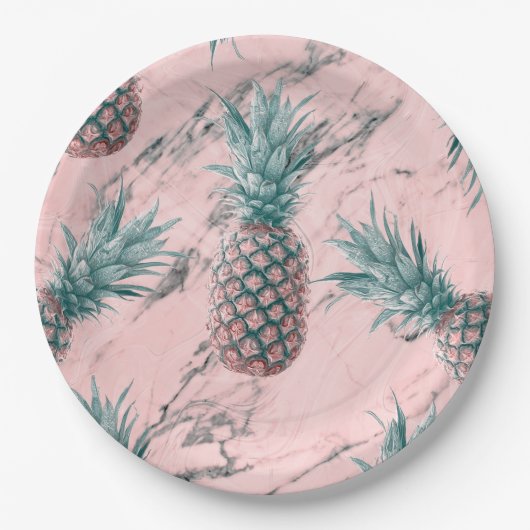Ananas Rosa Marmor Swirl Modernes Party Pappteller (Vorderseite)