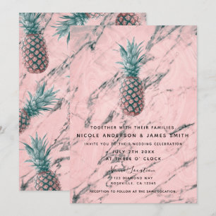 Ananas & Rosa Marmor Wirbel Moderne Chic Hochzeit Einladung