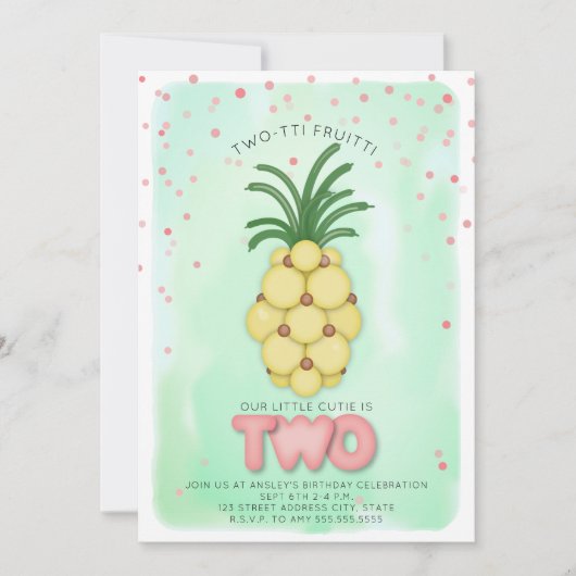 Ananas Rosa Twotti Fruitti Geburtstag Einladung (Vorderseite)
