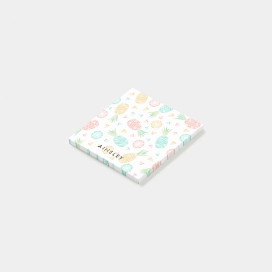 Ananas rosa u. gelber individueller Name Post-it Klebezettel (angewinkelt)