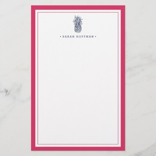 Ananas | Rosa und Navy Personalisiert Briefpapier (Vorderseite)