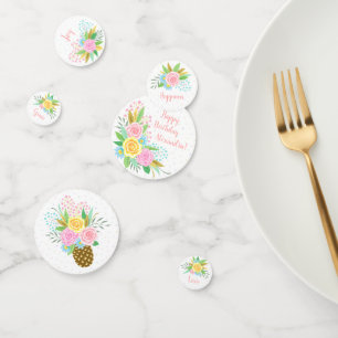 Ananas-Rose am Geburtstag Blumenrosa Türkis Konfetti