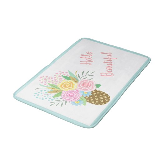 Ananas Rose Bouquet Hallo Schöne rosa Gelb Badematte (Schrägansicht)