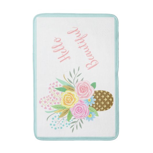 Ananas Rose Bouquet Hallo Schöne rosa Gelb Badematte (Vorderseite Vertikal)