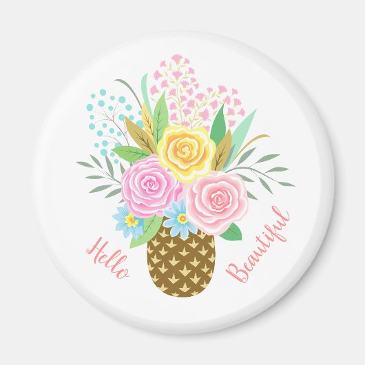 Ananas Rose Bouquet Hallo Schöne rosa Gelb Magnet (Vorne)