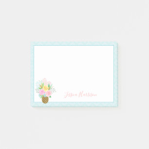 Ananas Rose Bouquet Pink Yellow 3x4 Post-it Klebezettel
