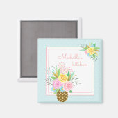 Ananas Rose Bouquet Pink Yellow Blue Magnet (Vorderseite/Rückseite)