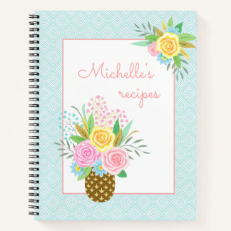 Ananas Rose Bouquet Pink Yellow Notizblock