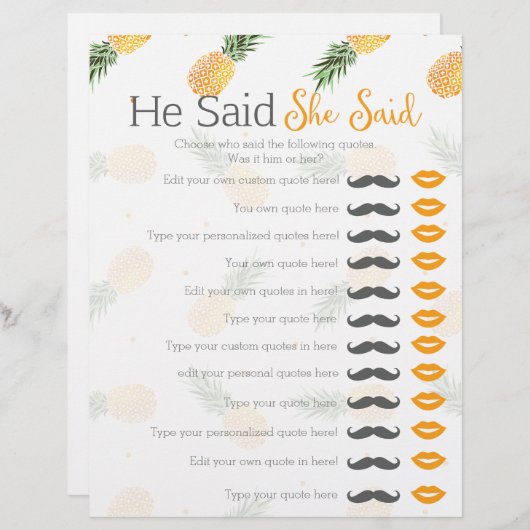 Ananas, sagte er, sie sagte Brautparty-Spiel (Vorne/Hinten)