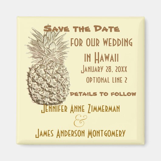 Ananas Save the Date Classic Yellow Gold Magnet (Vorne)